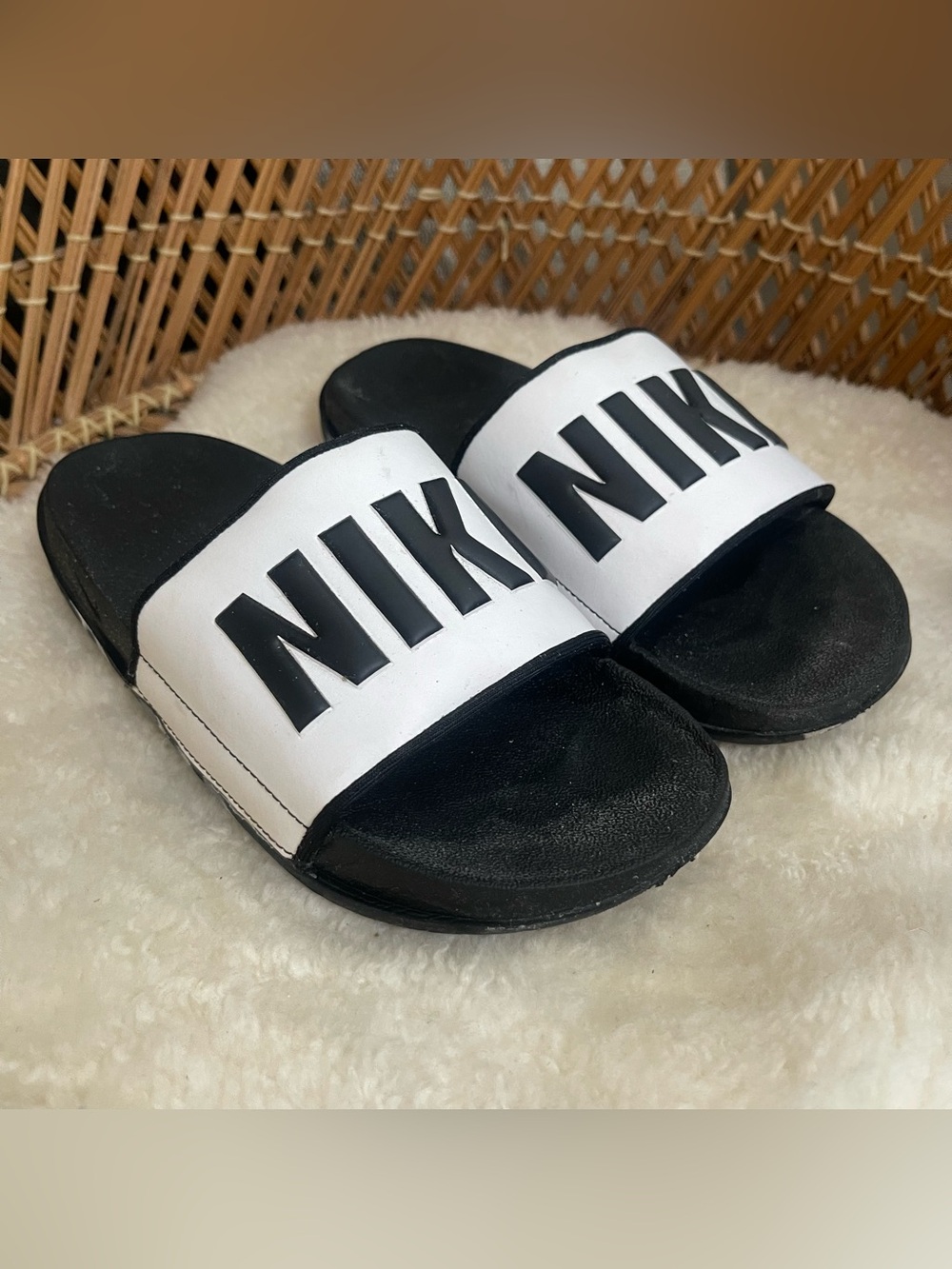 Nike Black and White Logo Slide Sandals